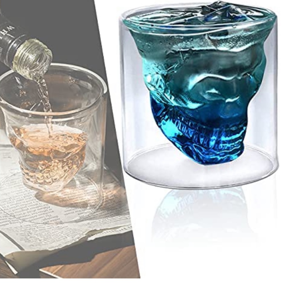 Double Layer Unique Transparent Design Skull Whiskey 6oz Glass